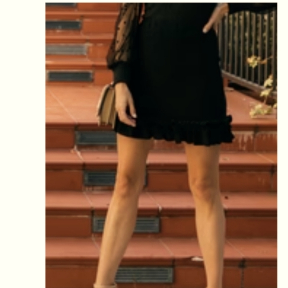 AMARYLLIS Pacific Coast Smocked Ruffle Hem Skirt in Black
